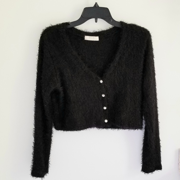 womens black eyelash cardigan
